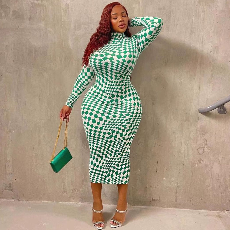 NEW Sexy Checkerboard Long Dress