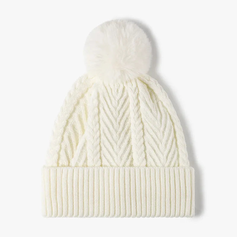 Money Honey Cable Knit Faux Fur Lined Pompom Hat