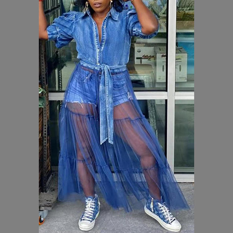 Denim Peek a Boo Blouse