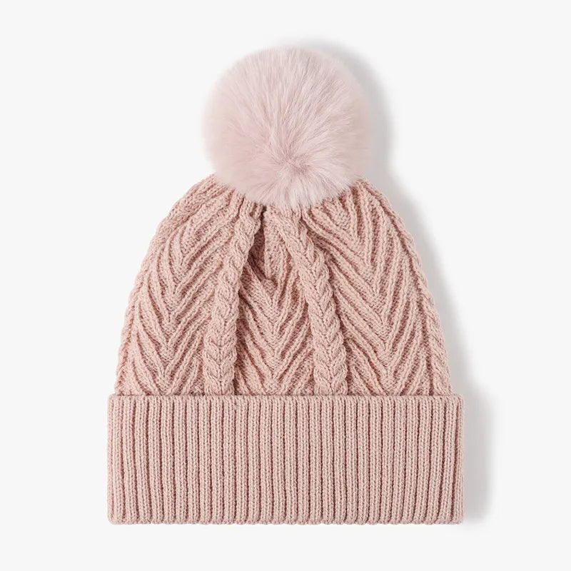 Money Honey Cable Knit Faux Fur Lined Pompom Hat
