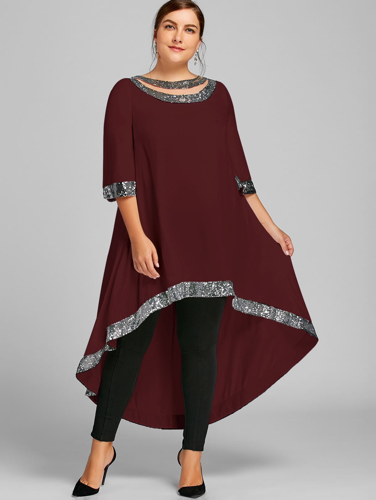 Sequined Trim Dip Hem Dress