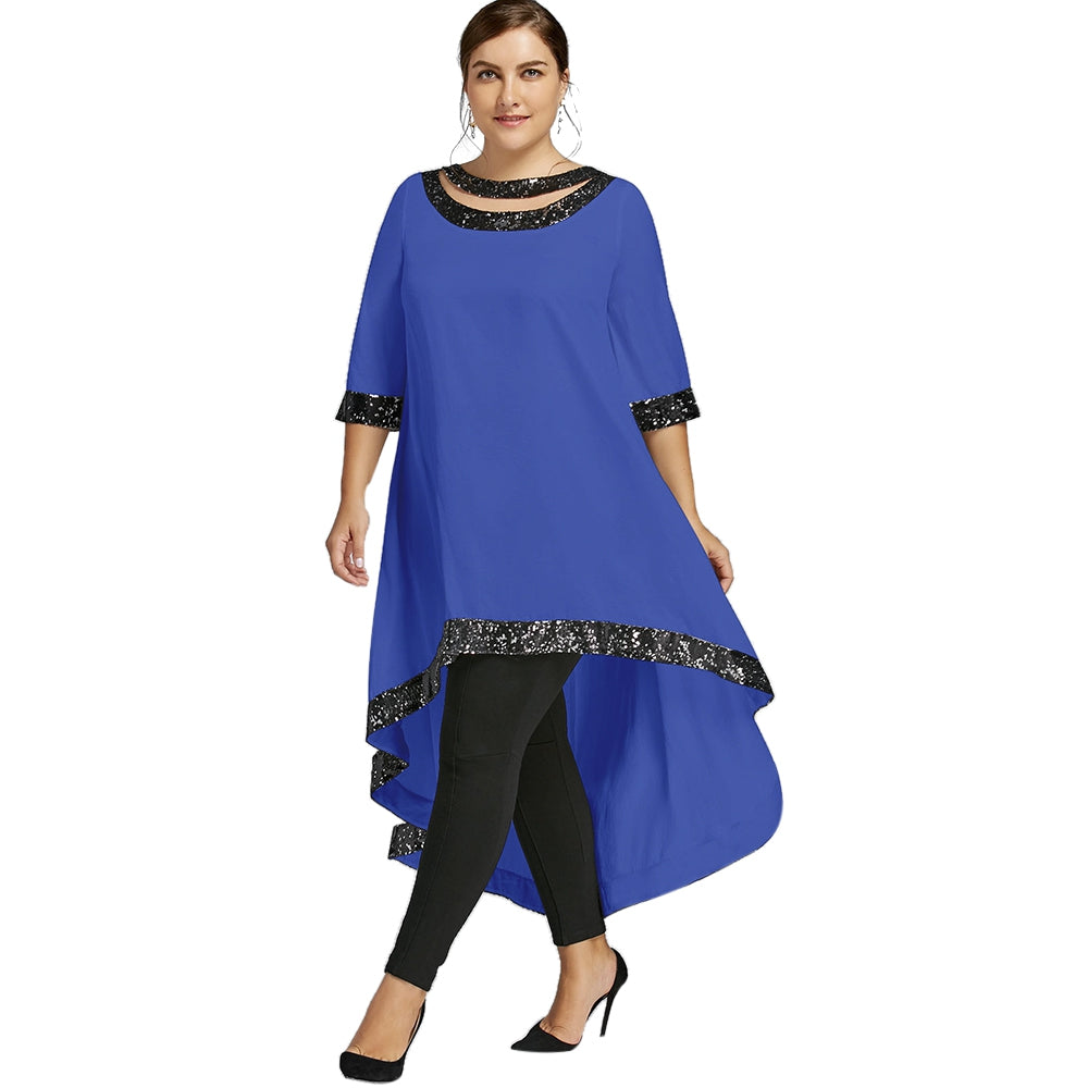 Sequined Trim Dip Hem Dress