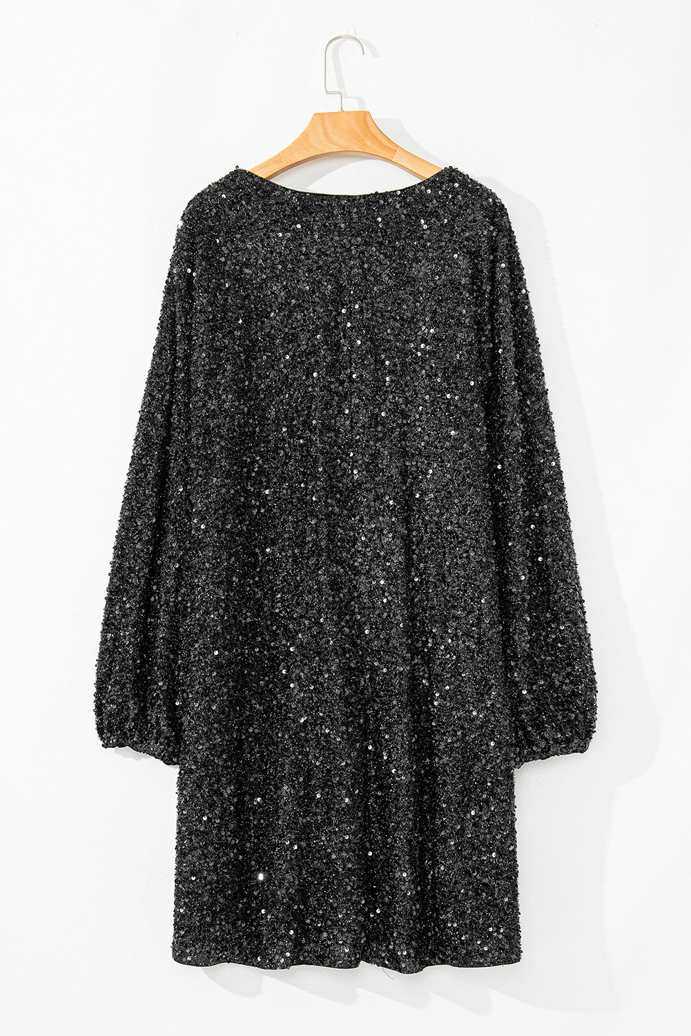 Bubble Sleeve V Neck Sequin Dress Plus