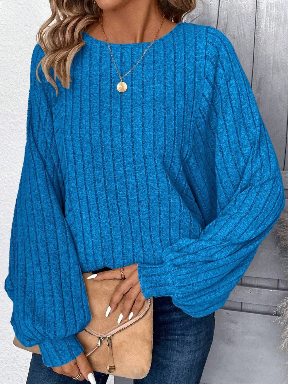 Round Neck Batwing Sleeve Sweater