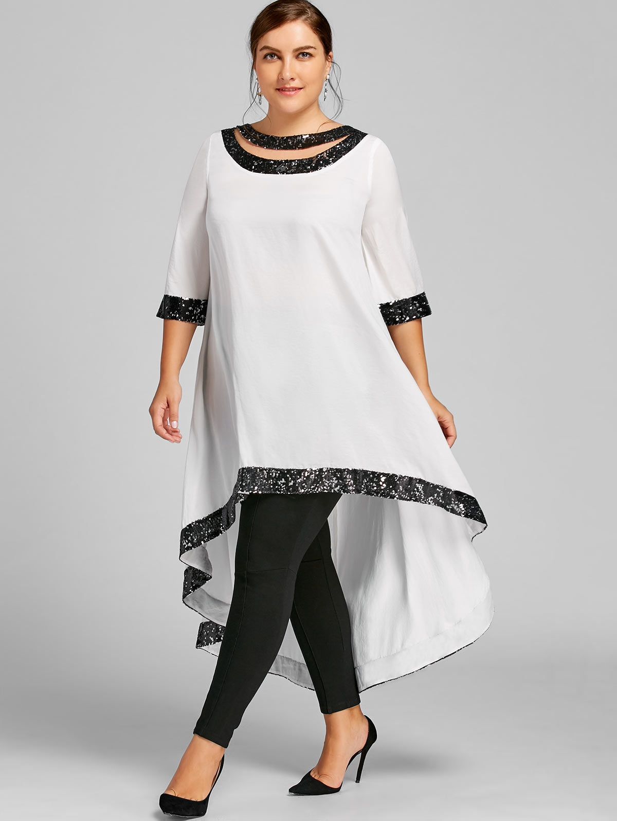 Sequined Trim Dip Hem Dress