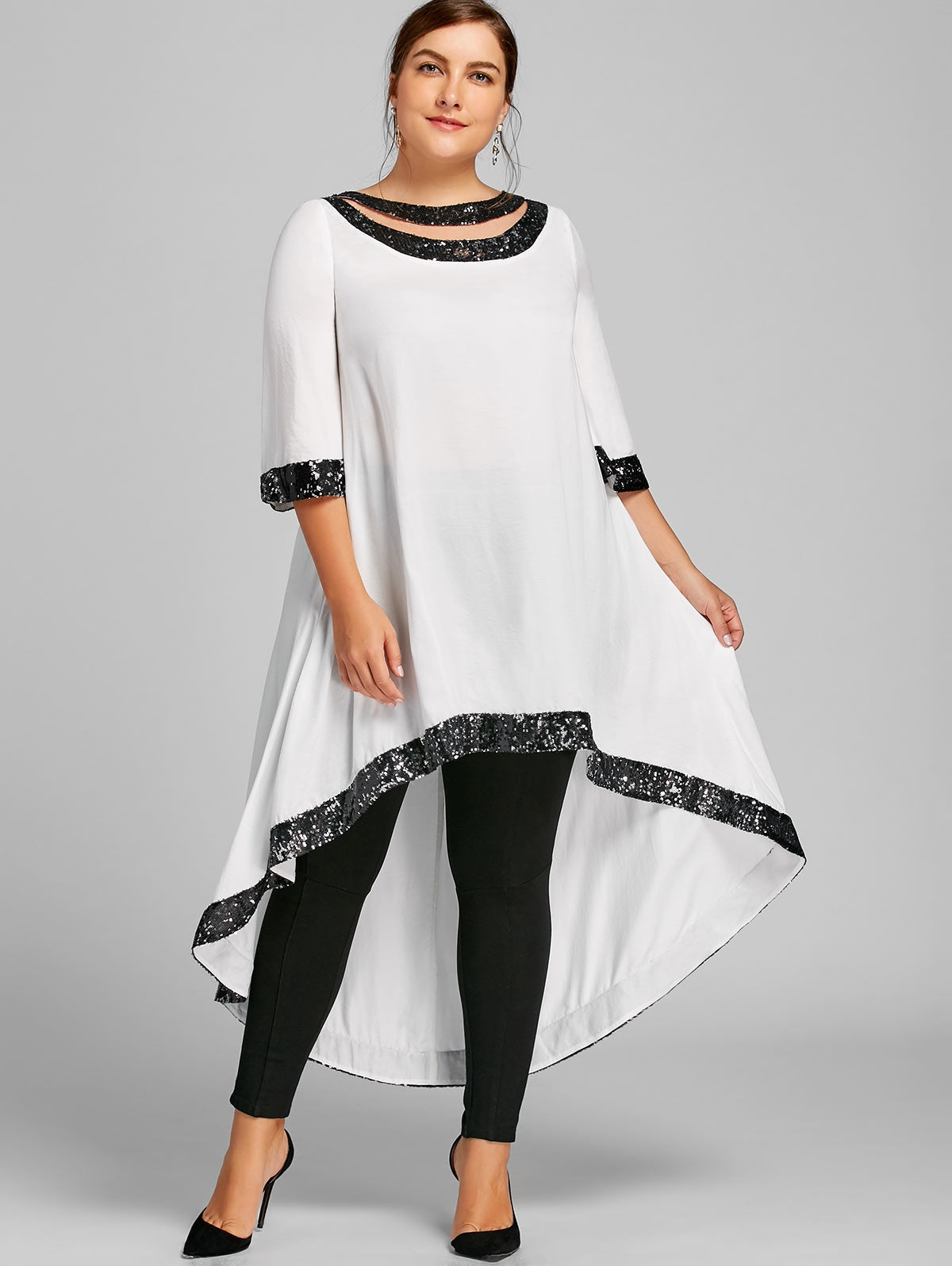 Sequined Trim Dip Hem Dress