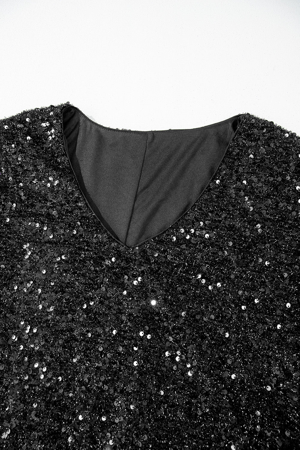 Bubble Sleeve V Neck Sequin Dress Plus