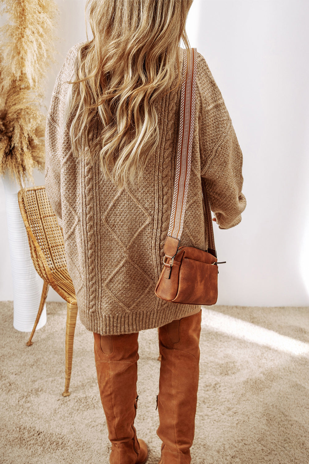 Cable Knit Drop Shoulder Sweater Dress