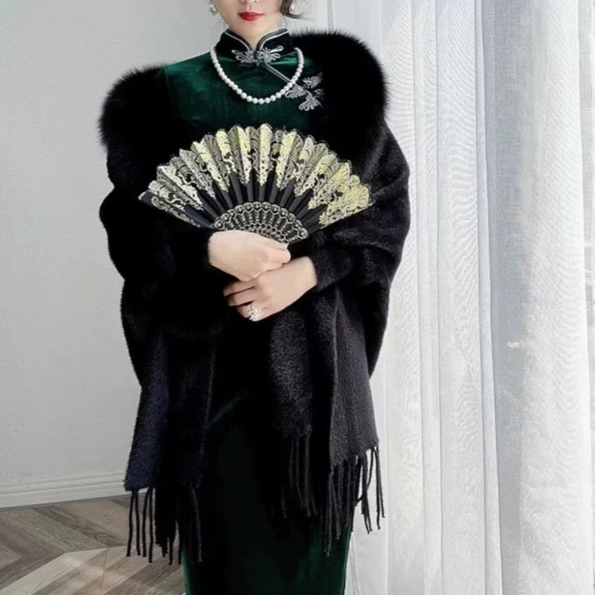 Faux Fur Knitted Cape