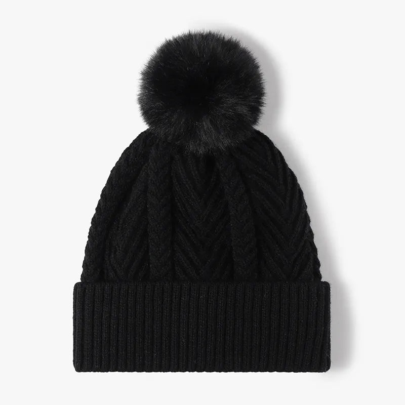 Money Honey Cable Knit Faux Fur Lined Pompom Hat
