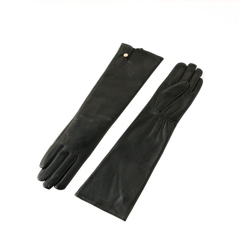 Women's winter long sheepskin leather gloves