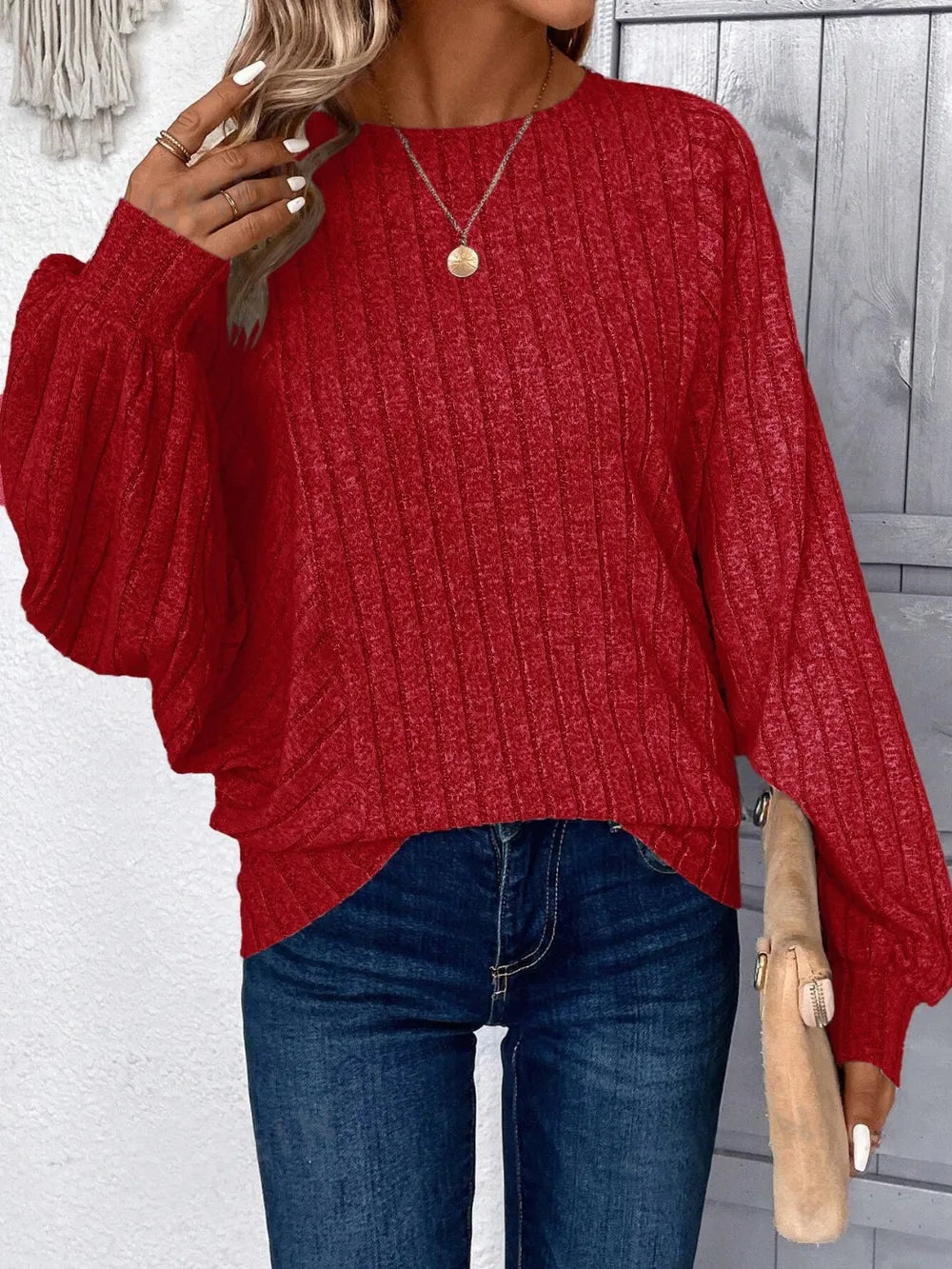 Round Neck Batwing Sleeve Sweater