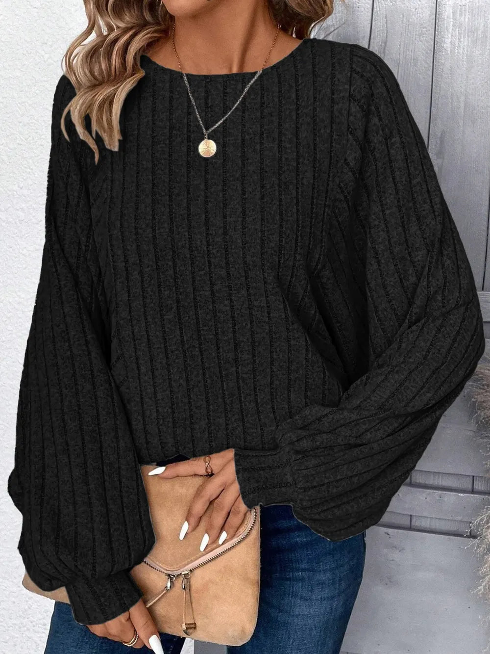 Round Neck Batwing Sleeve Sweater