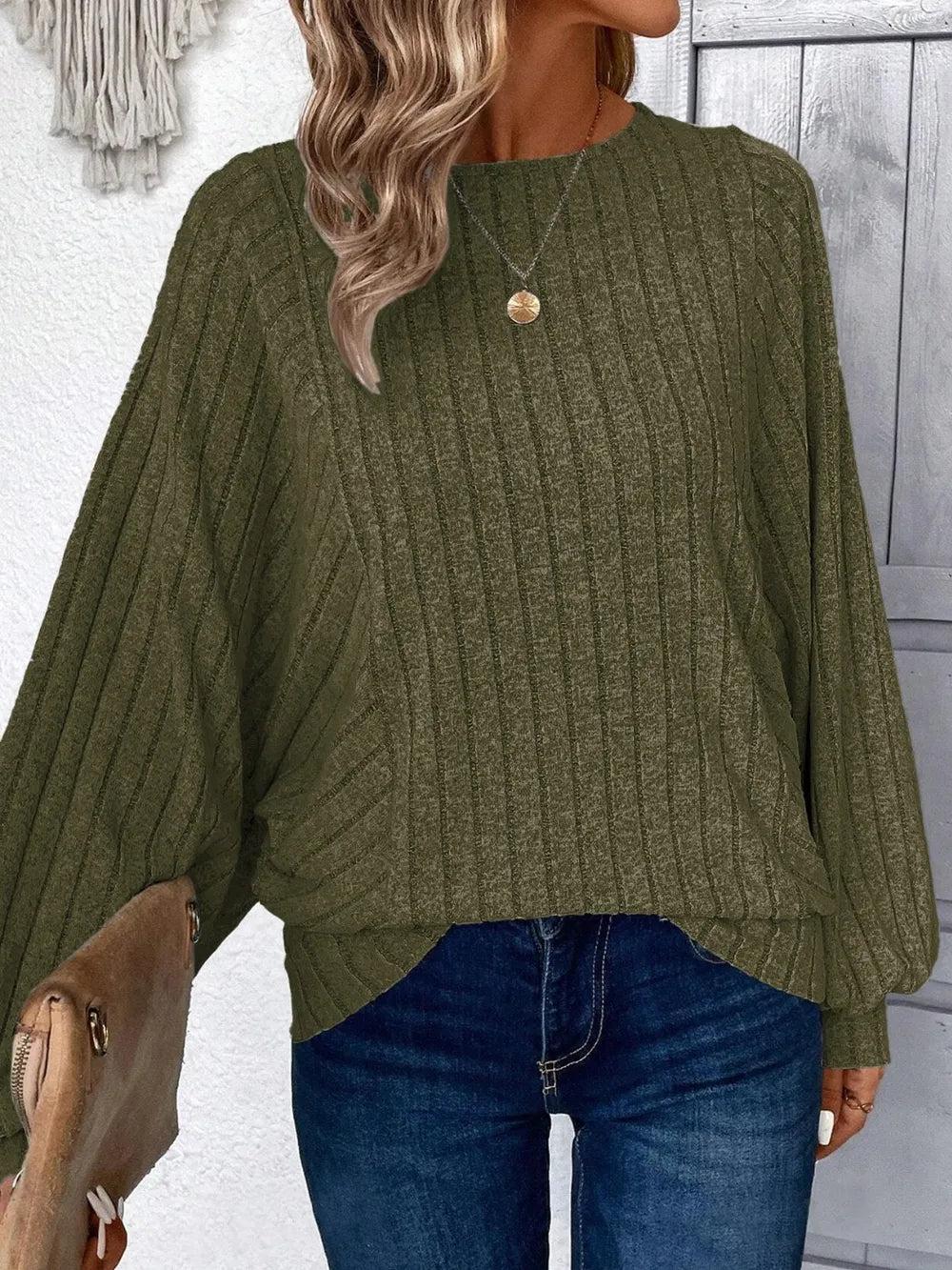 Round Neck Batwing Sleeve Sweater