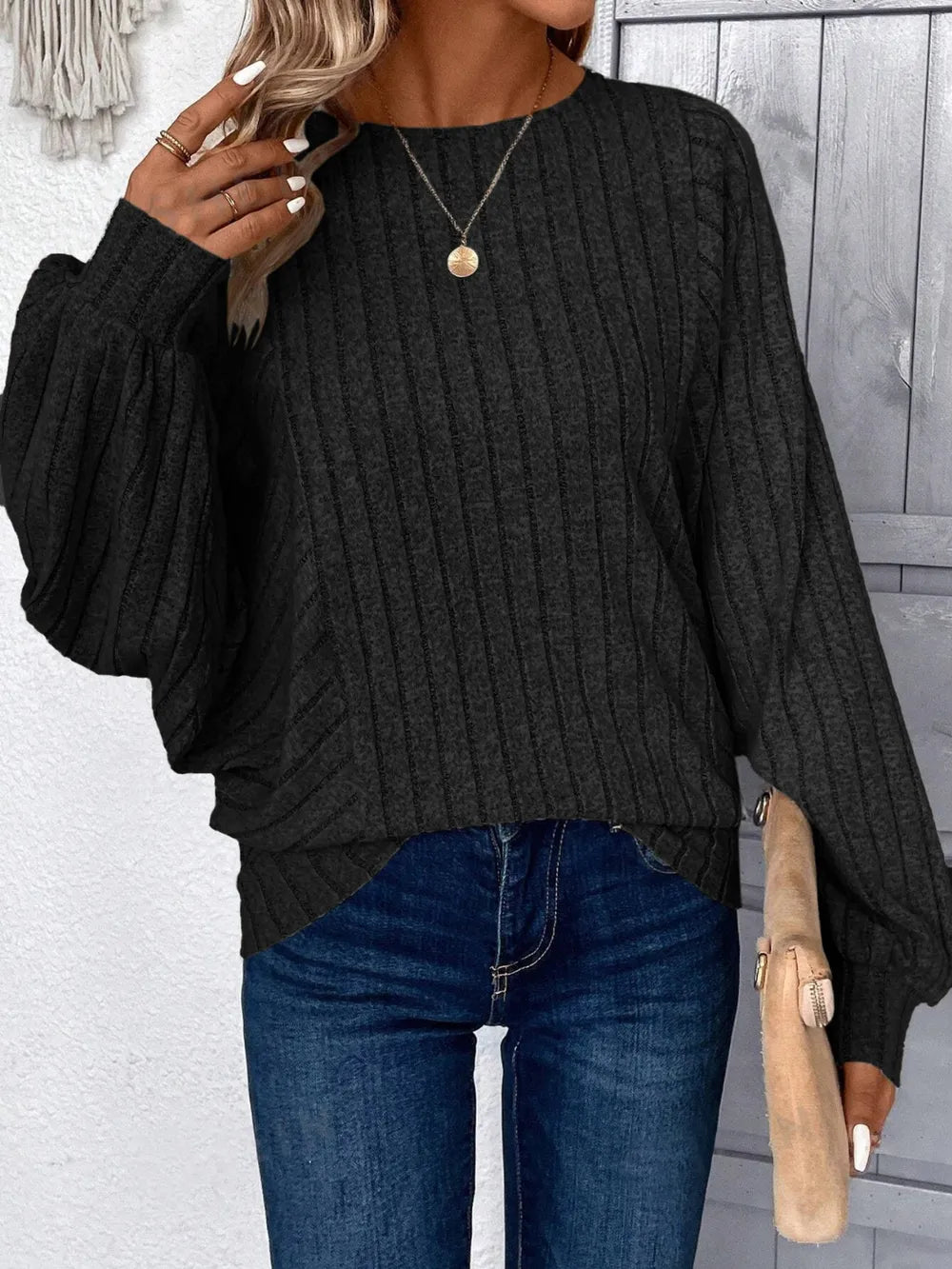 Round Neck Batwing Sleeve Sweater