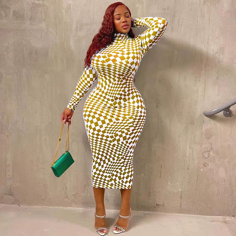 NEW Sexy Checkerboard Long Dress