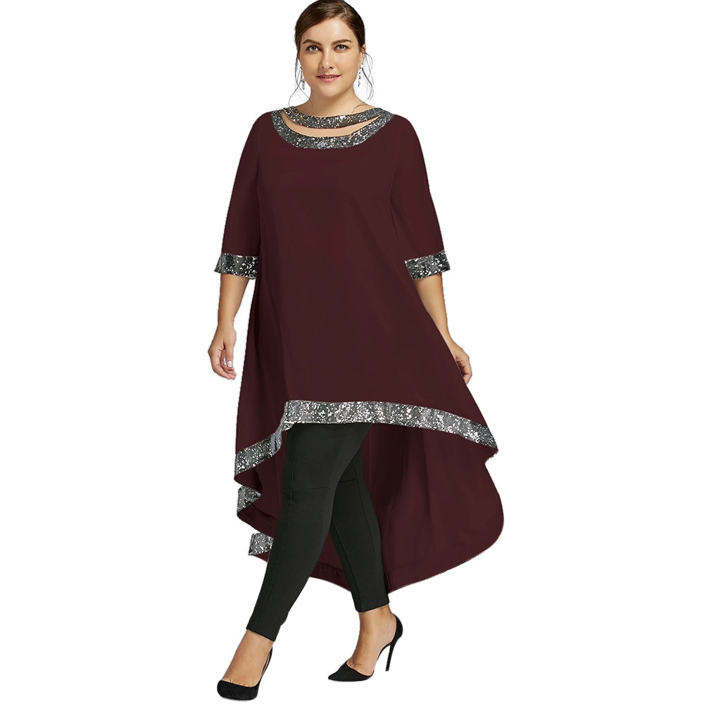 Sequined Trim Dip Hem Dress