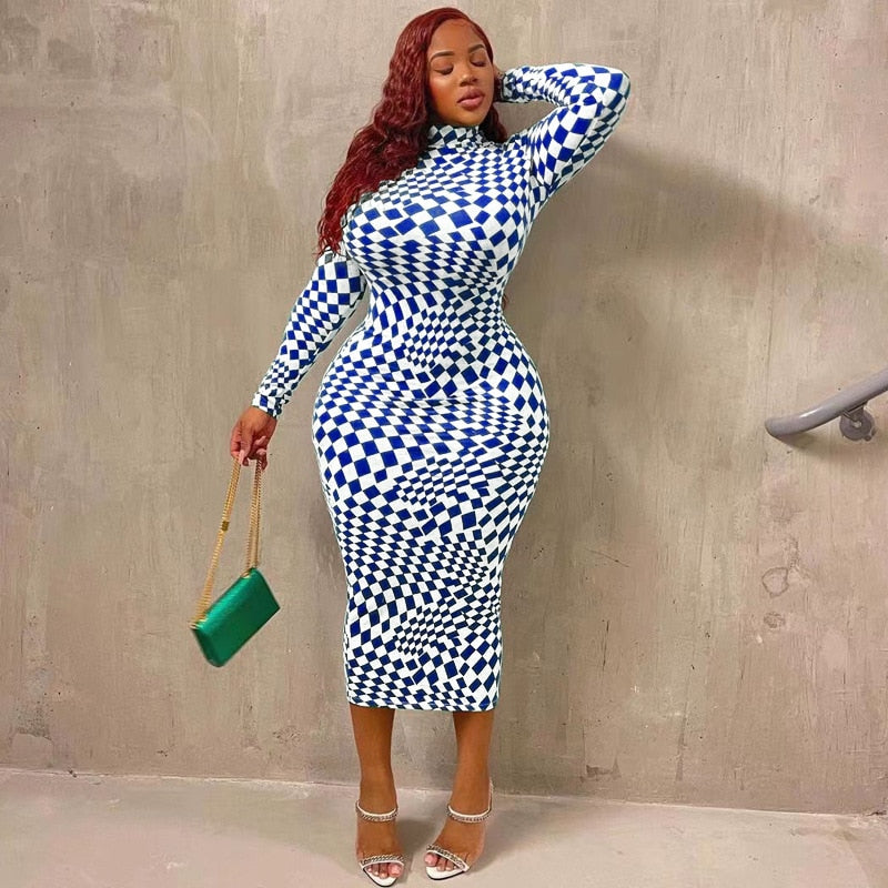 NEW Sexy Checkerboard Long Dress