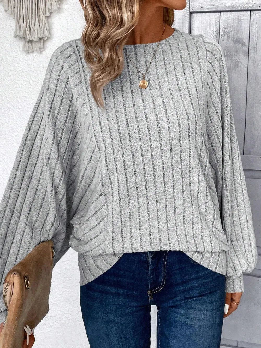 Round Neck Batwing Sleeve Sweater