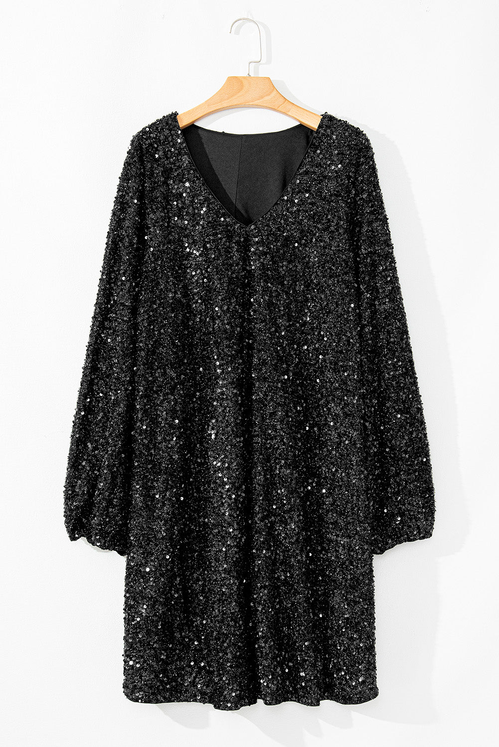 Bubble Sleeve V Neck Sequin Dress Plus