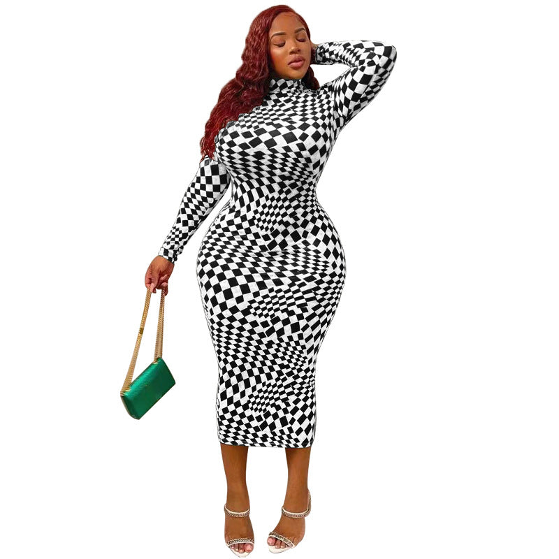 NEW Sexy Checkerboard Long Dress