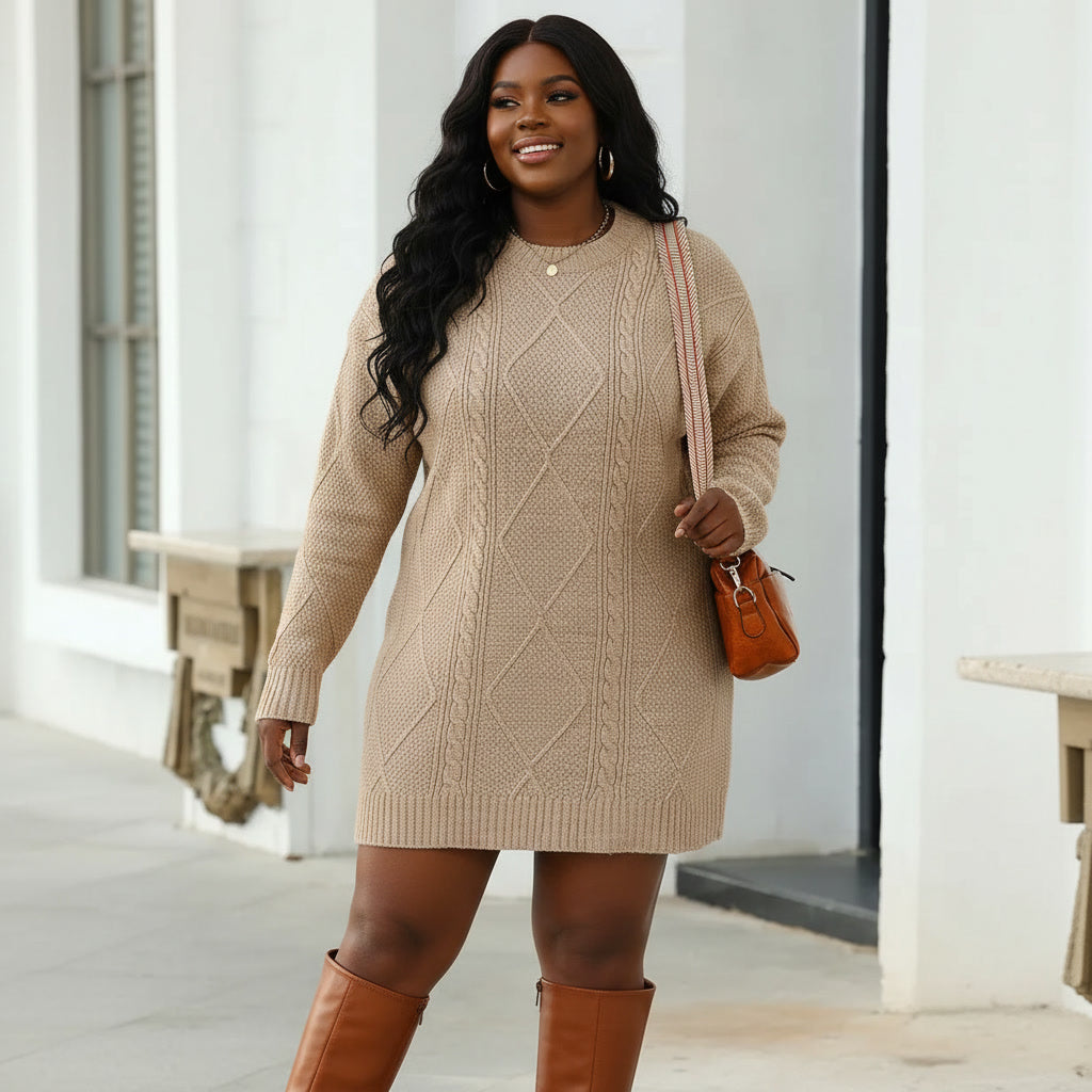 Cable Knit Drop Shoulder Sweater Dress