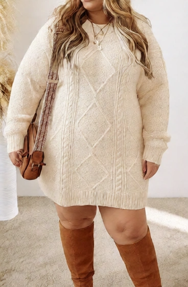 Cable Knit Drop Shoulder Sweater Dress